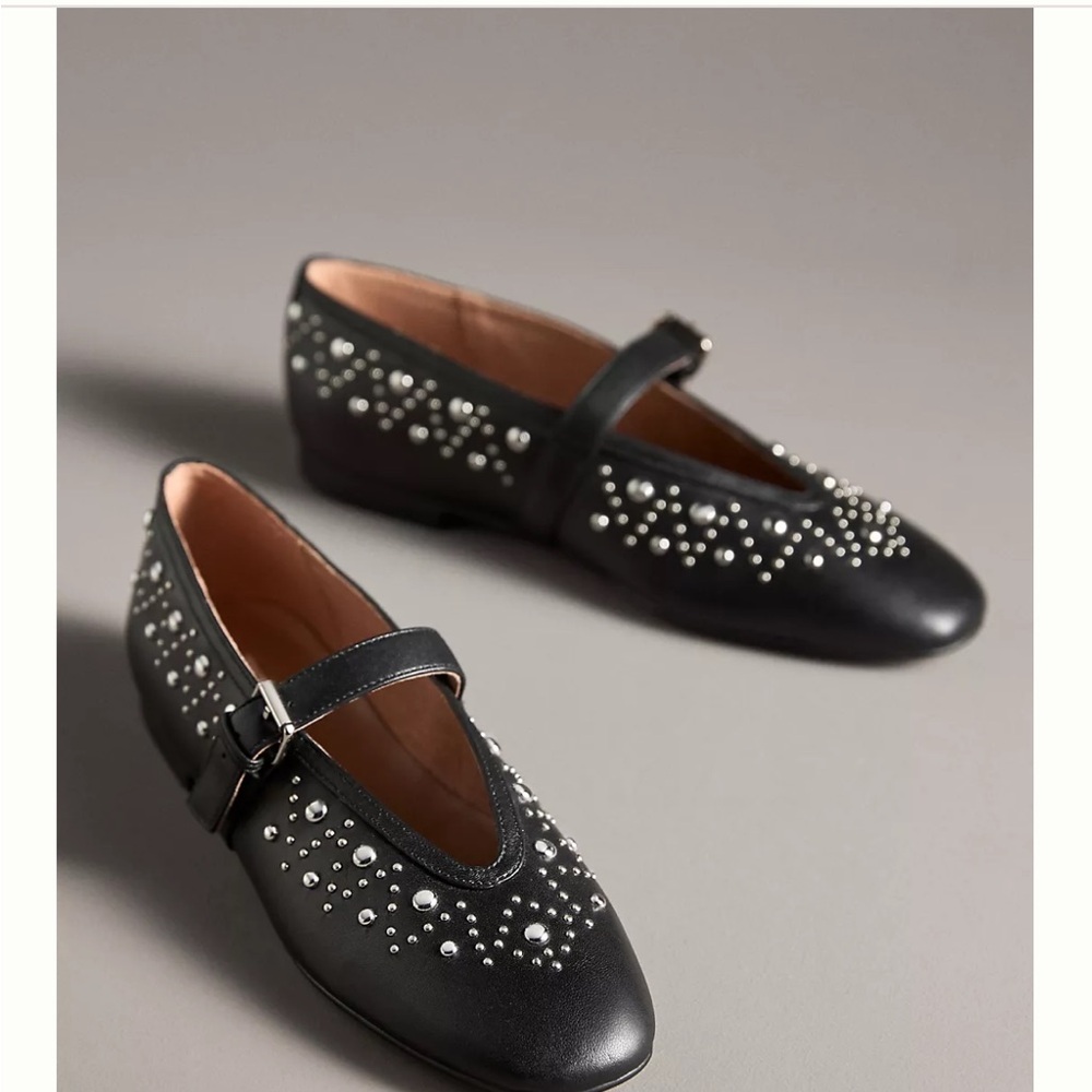Black leather studded Mary Jane’s